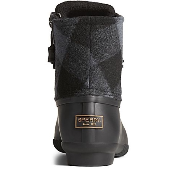 Sperry women’s saltwater Buffalo check duck boot Buffalo plaid wool shaft black - Picture 3 of 13